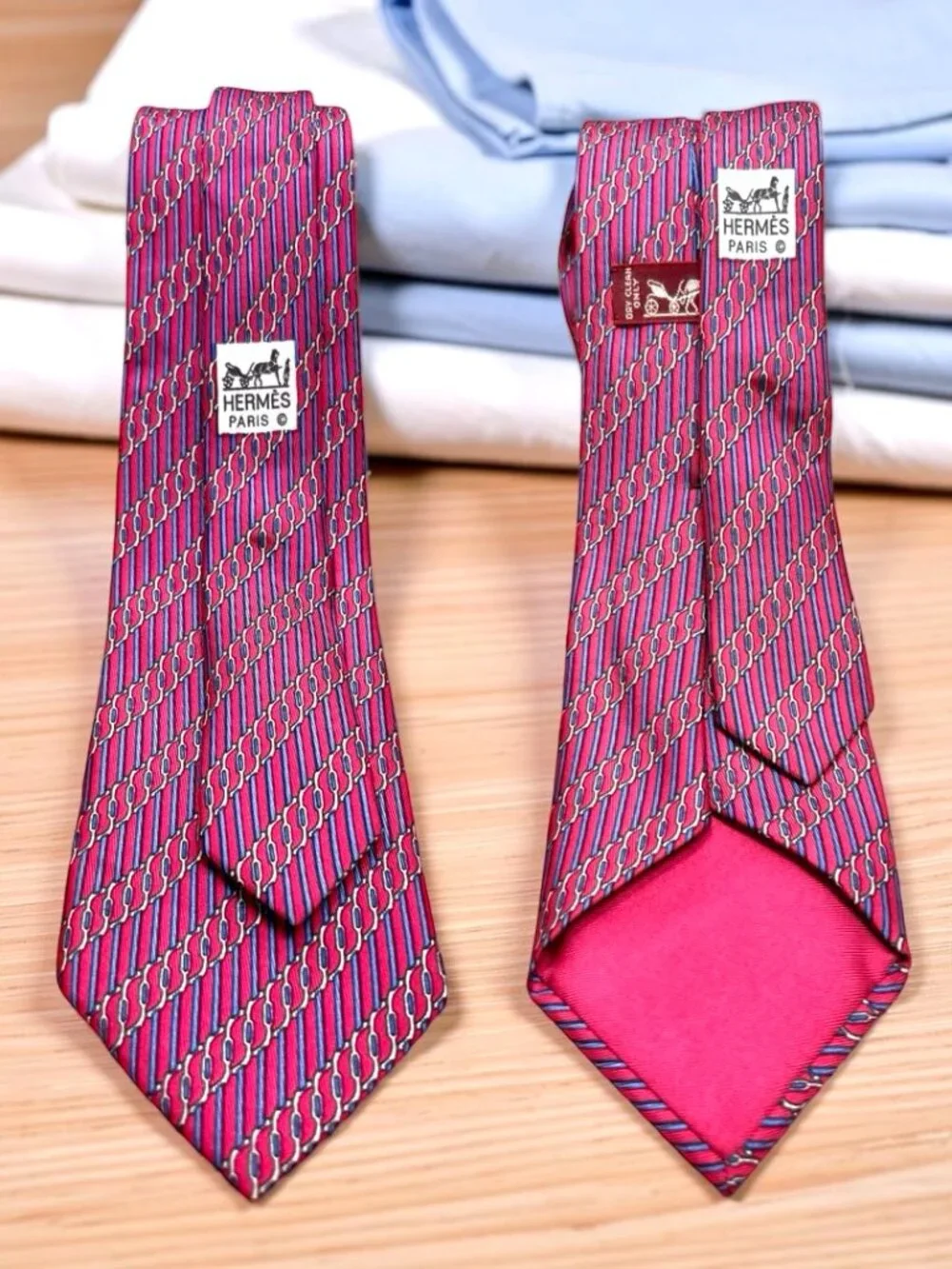 Necktie Hermès Paris 100%  Silk France Made  bugendy Purple Striped Chain (13)